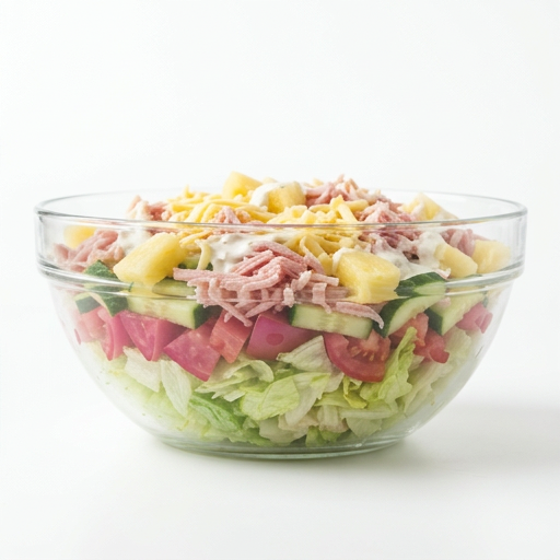 Ost & Kalkonskinka Sallad   Riven Kalkonskinka, Isbergssallad, F├дrska Tomater, F├дrsk Gurka, Ananas, Valfri S├еs