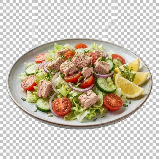 Tonfisk Sallad   Tonfisk Bitar, Isbergssallad, F├дrska Tomater, F├дrsk Gurka, L├╢k, Citron Klyftor
